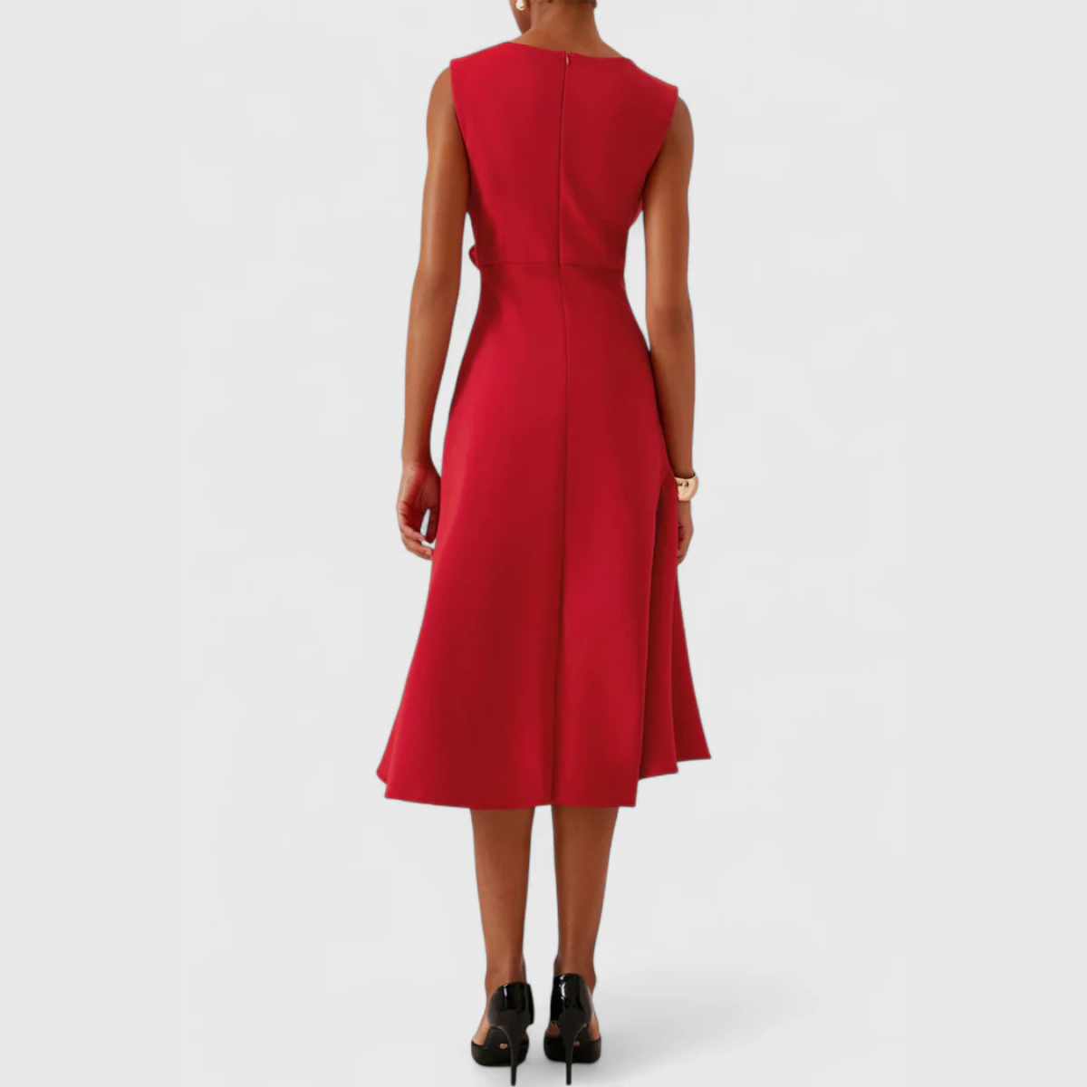 LumiNovi Asymmetric Draped Midi Dress Sleeveless Lightweight