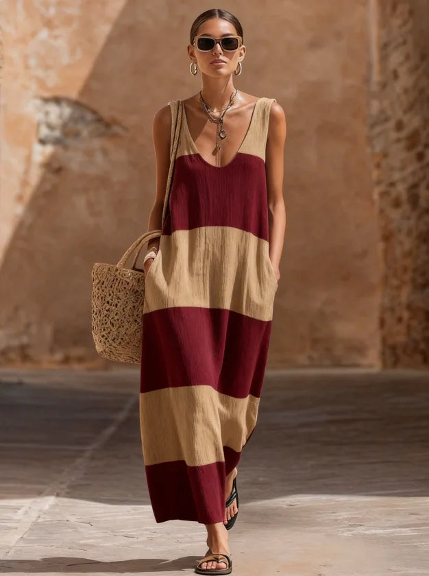 Haven Beck Sloane Striped Flowy Vacation Dress Sleeveless V-Neck
