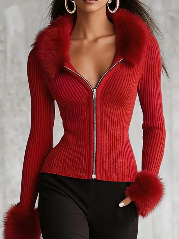 Haven Beck Women's Angela Faux Fur Zip Cardigan