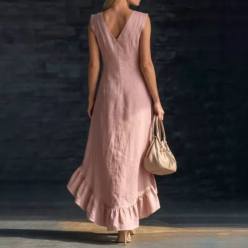 Haven Beck Dolce Sleeveless Ruffle Maxi Dress V-Neck