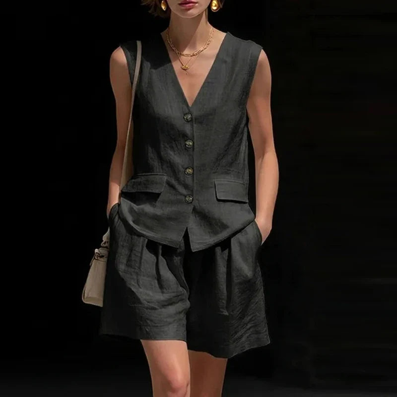 Haven Beck Hillary Linen Vest and Shorts Set Women's Two-Piece