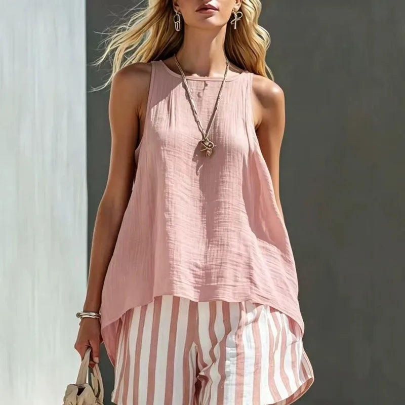 Haven Beck Sleeveless Tank and Striped Shorts Set