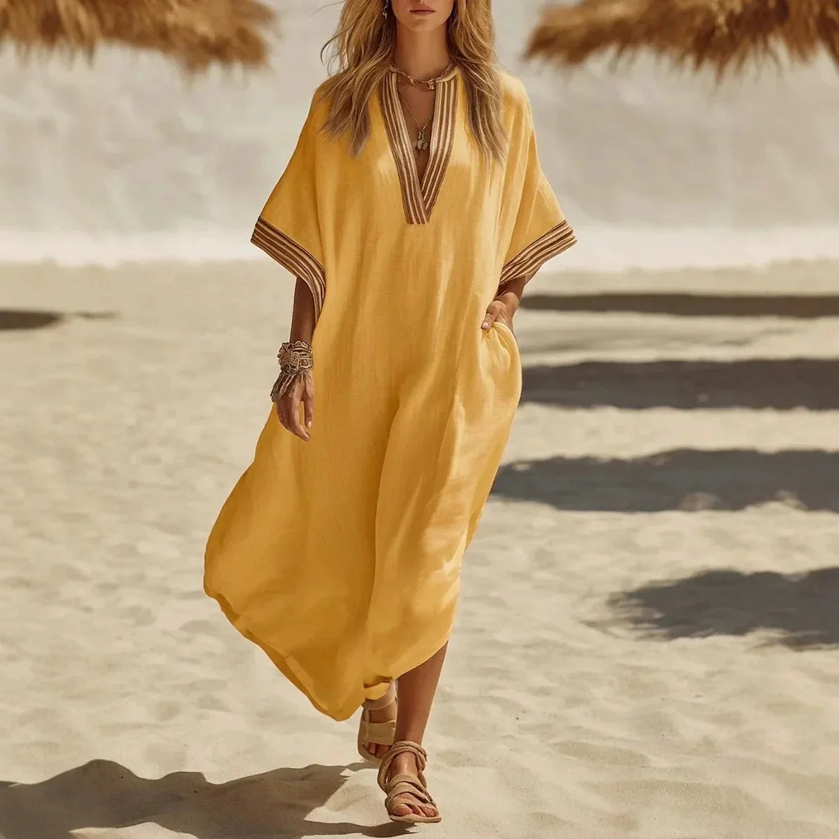 Haven Beck Manet Breathable V-Neck Kaftan Maxi Dress
