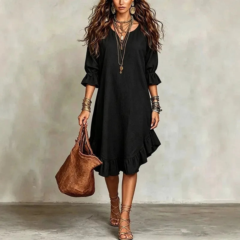 Haven Beck Josette Ruffle Half Sleeve V-Neck Midi Dress