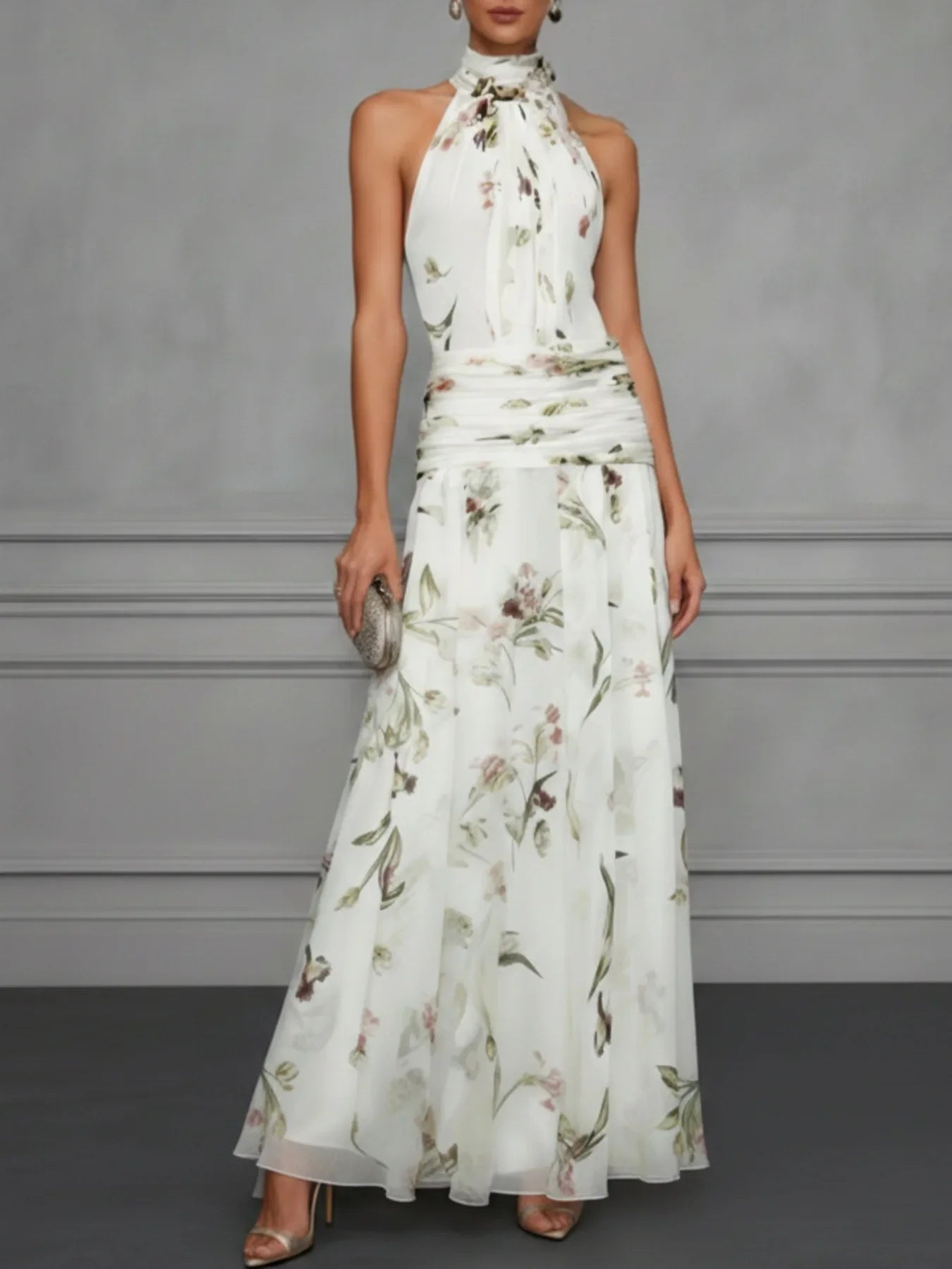Haven Beck Jazlyn Floral Halter Maxi Dress Wedding Guest