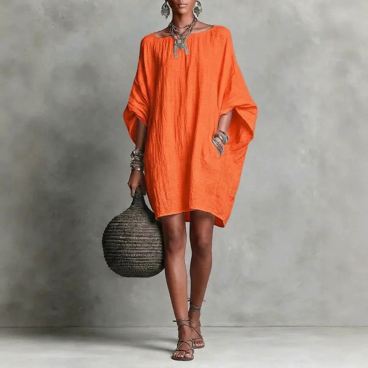 Haven Beck Lindsey Effortless Tunic Dress Shoulder-Bared Long Sleeve