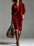 Women's Sabina Half Zip Velvet Dress