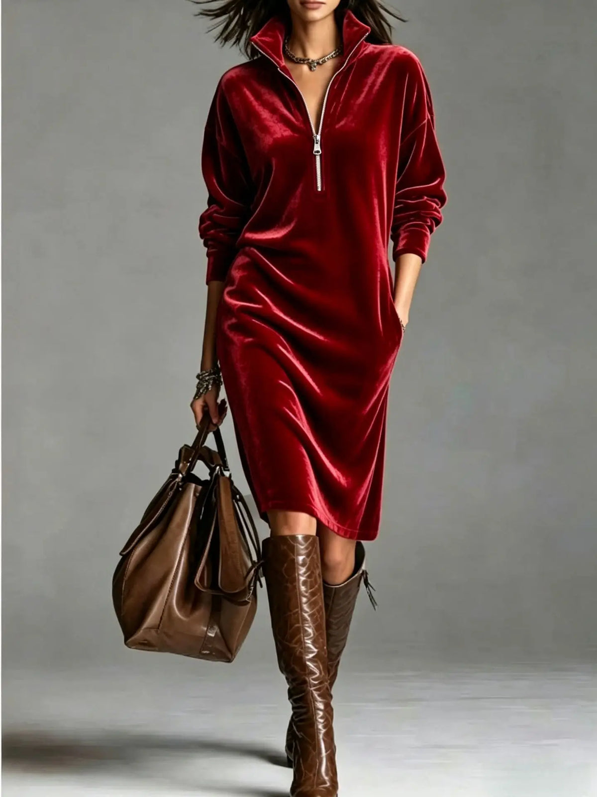 Women's Sabina Half Zip Velvet Dress