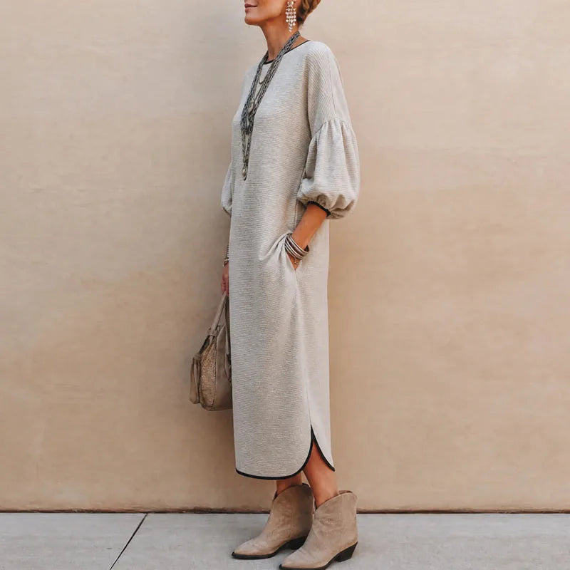 Women's Pia Lantern Sleeve Maxi Dress Round Neck