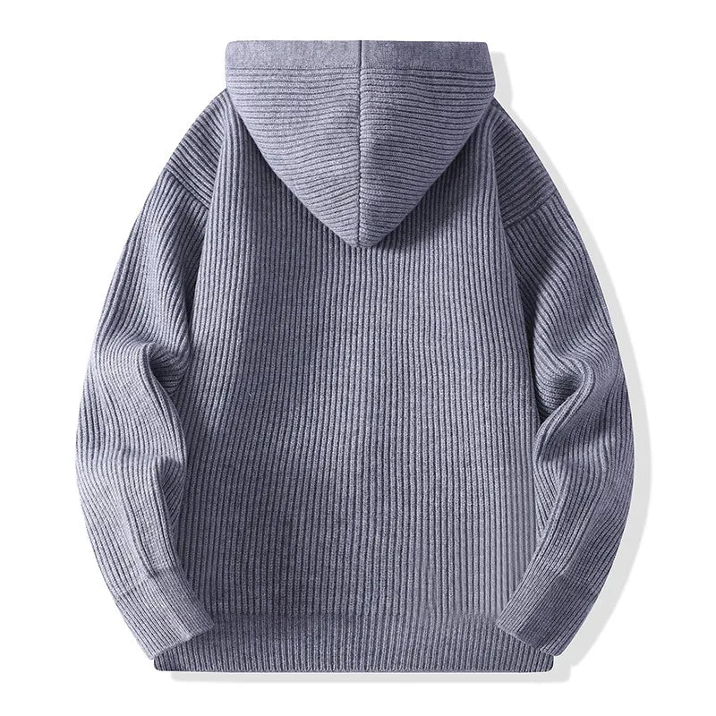 Men's Full Zip Hooded Ribbed Knit Cardigan