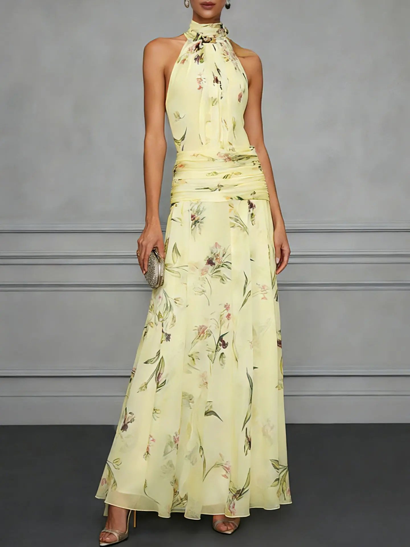 Haven Beck Jazlyn Floral Halter Maxi Dress Wedding Guest