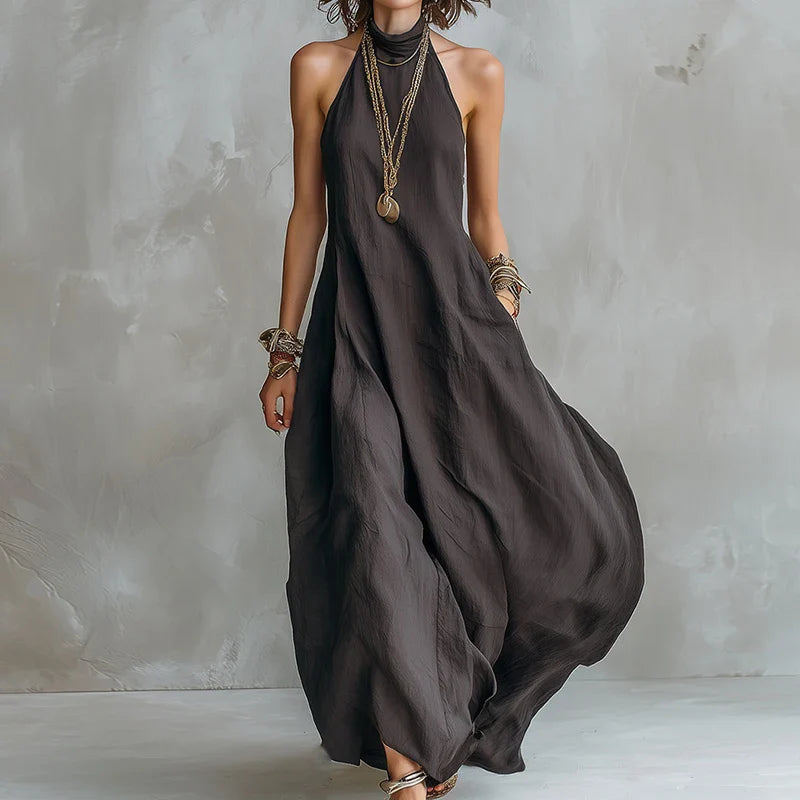 Haven Beck Evelyn Halter Maxi Dress Flowy Swing Silhouette
