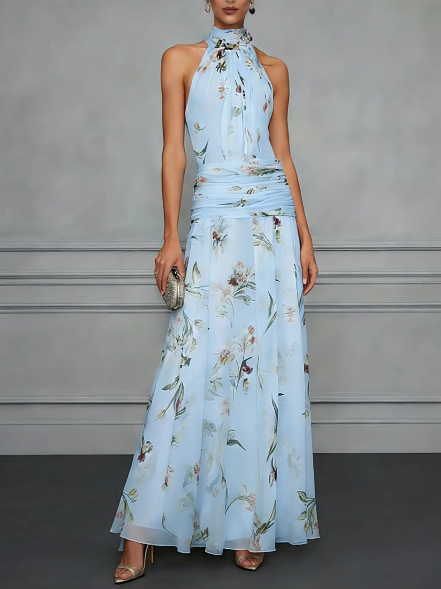 Haven Beck Jazlyn Floral Halter Maxi Dress Wedding Guest