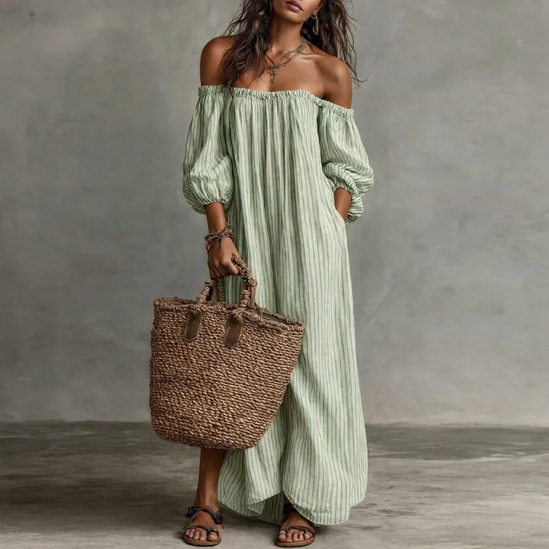 Haven Beck Madison Off-Shoulder Puff Sleeve Maxi Dress
