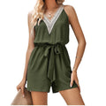 Haven Beck Helena Tie Waist Romper Lace-Trim V-Neck Sleeveless