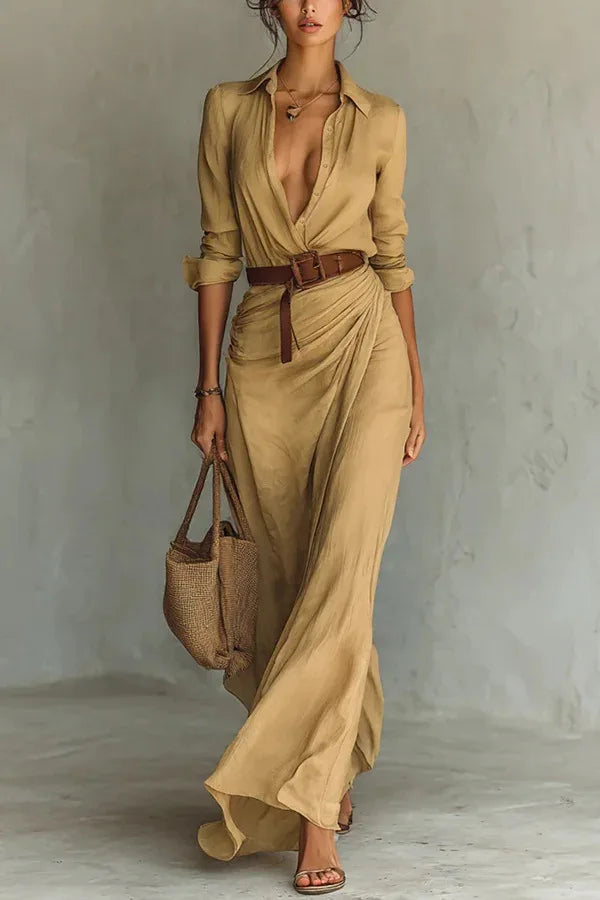 Haven Beck Perla Wrap Maxi Dress Long Sleeve V-Neck