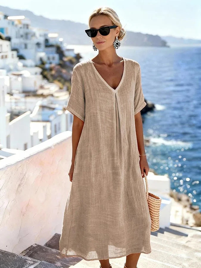 Haven Beck Maren Relaxed V-Neck Summer Midi Dress