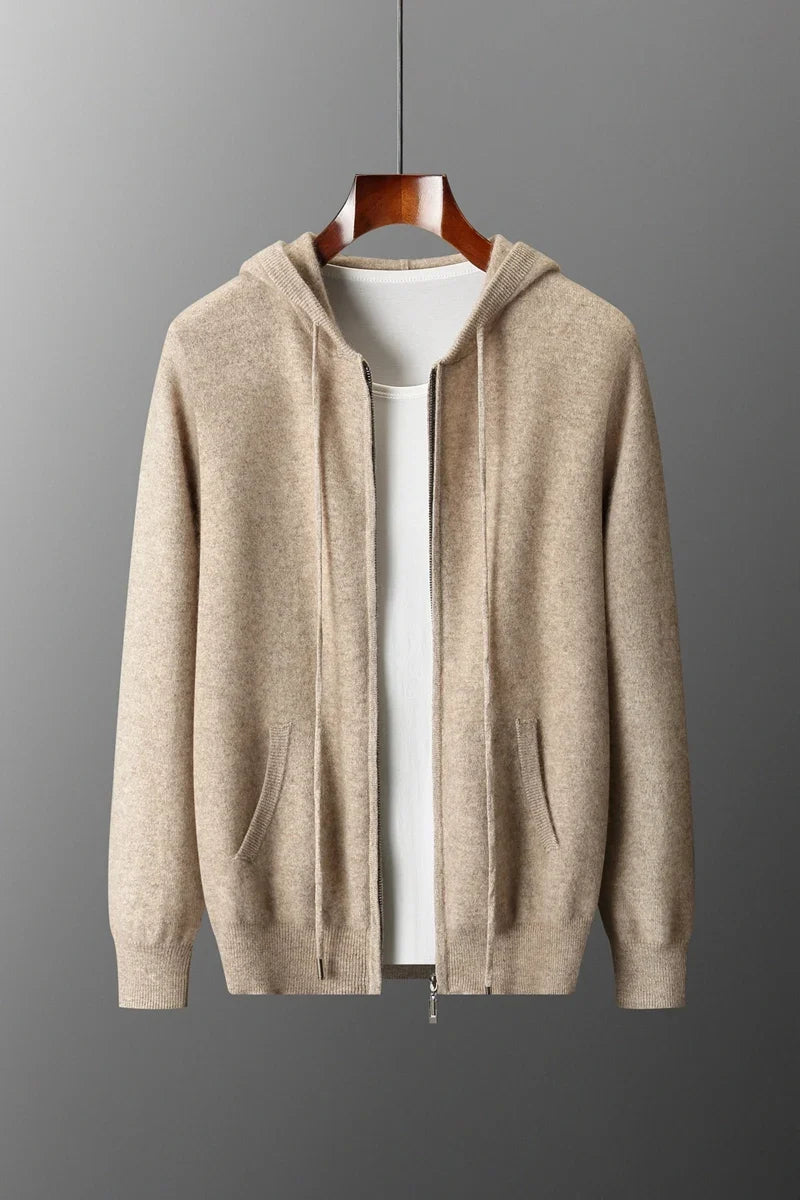 Men's Callum Cashmere Zip-Front Knit Hoodie