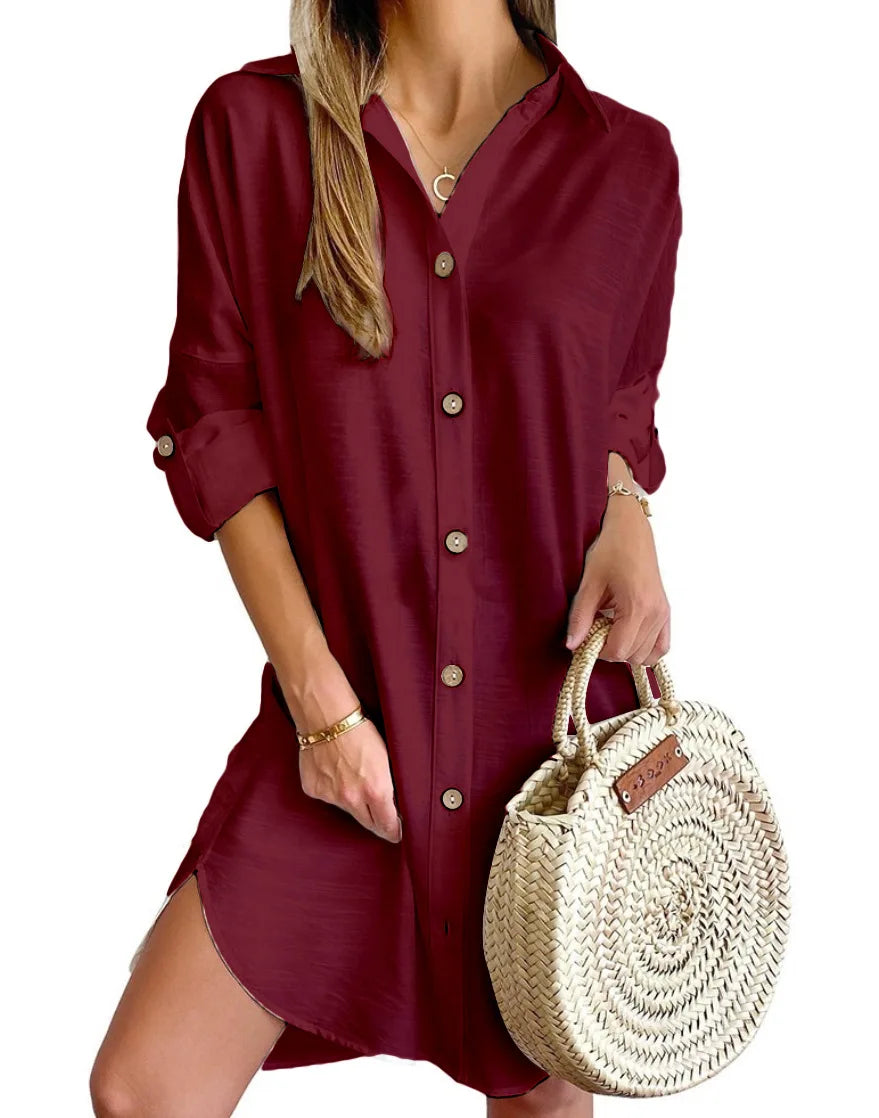 Haven Beck Gracia Button Up Shirt Dress Long Sleeve Mini
