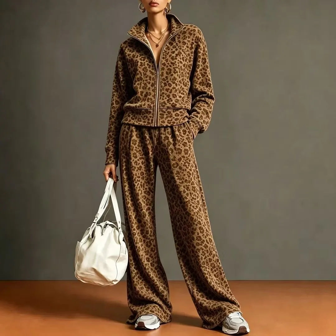 Haven Beck Women's Amira Zip Front Leopard Tracksuit