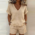 Haven Beck Bellamy Linen V-Neck Shorts Set Relaxed Fit