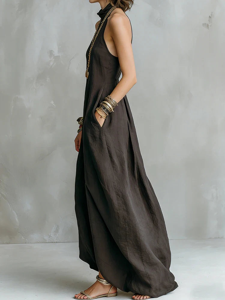 Haven Beck Evelyn Halter Maxi Dress Flowy Swing Silhouette