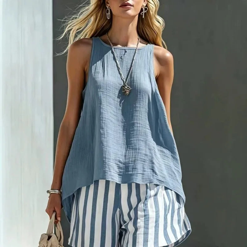 Haven Beck Sleeveless Tank and Striped Shorts Set