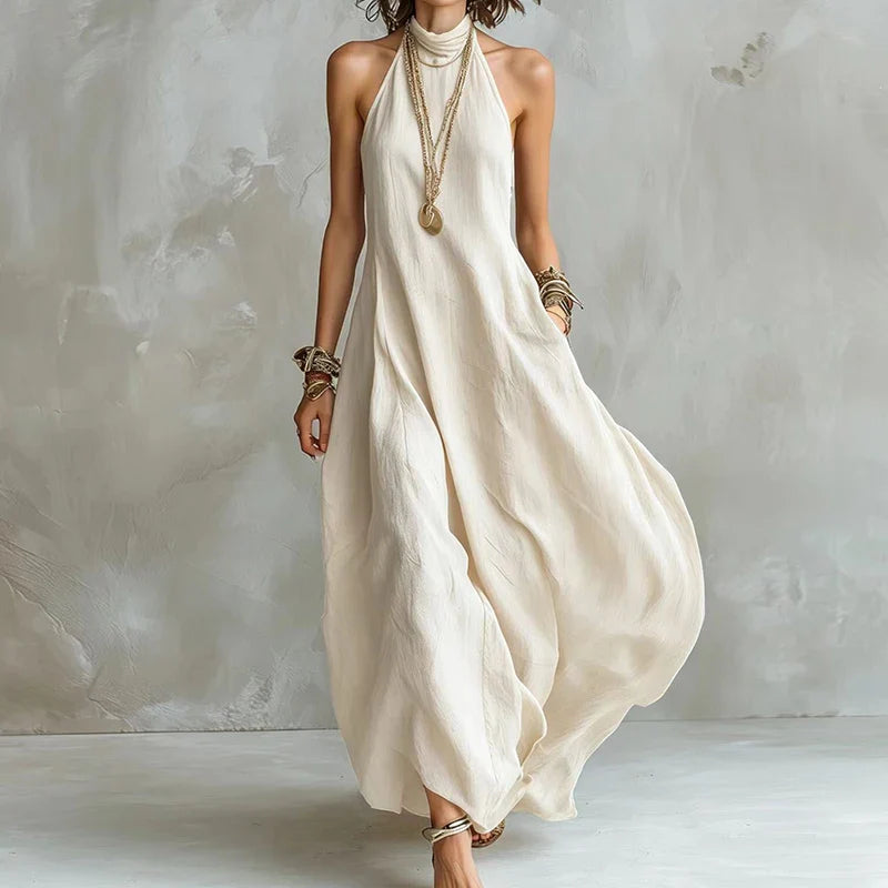 Haven Beck Evelyn Halter Maxi Dress Flowy Swing Silhouette