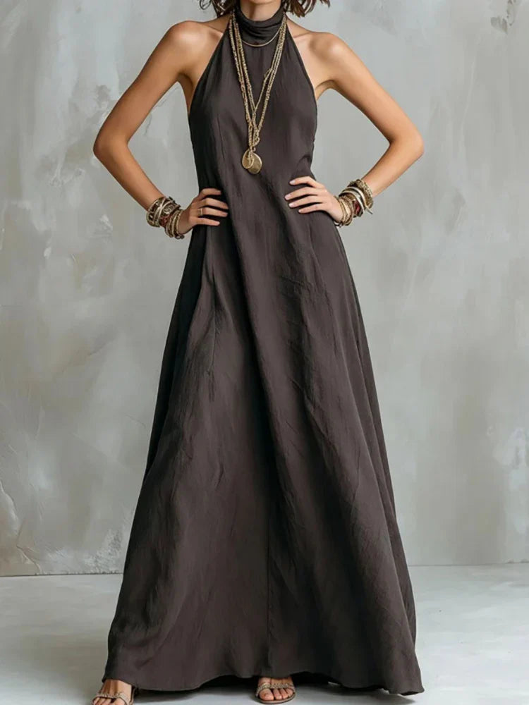 Haven Beck Evelyn Halter Maxi Dress Flowy Swing Silhouette