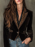 Haven Beck Women's Bianca Leopard Trim Velvet Blazer