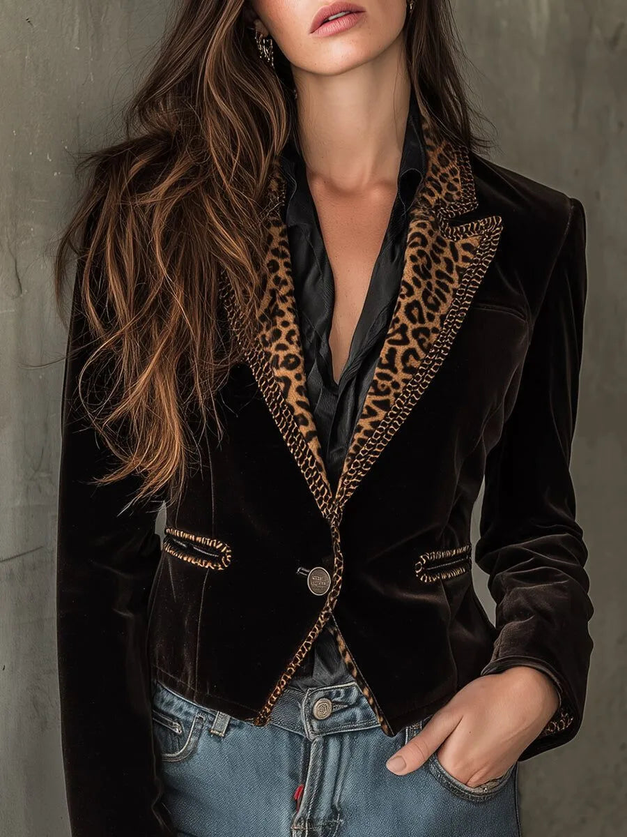 Haven Beck Women's Bianca Leopard Trim Velvet Blazer