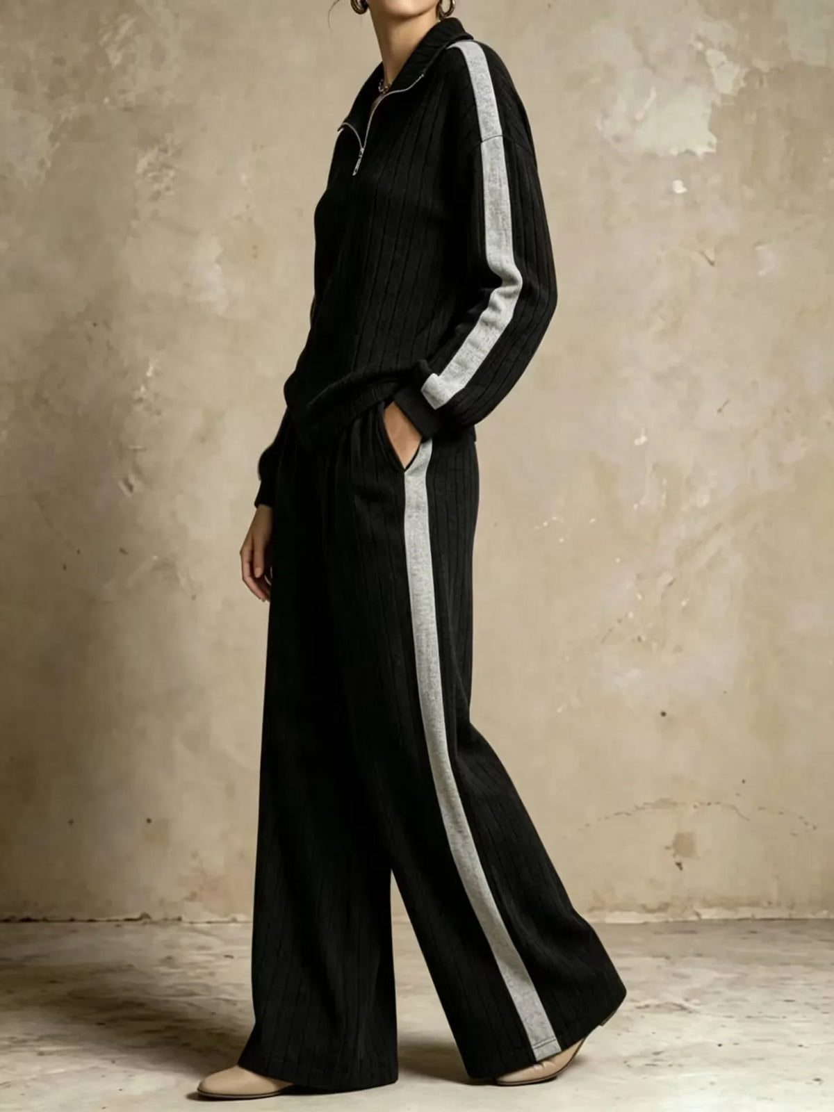 Women's Maribel Ribbed Half Zip Two Piece Set