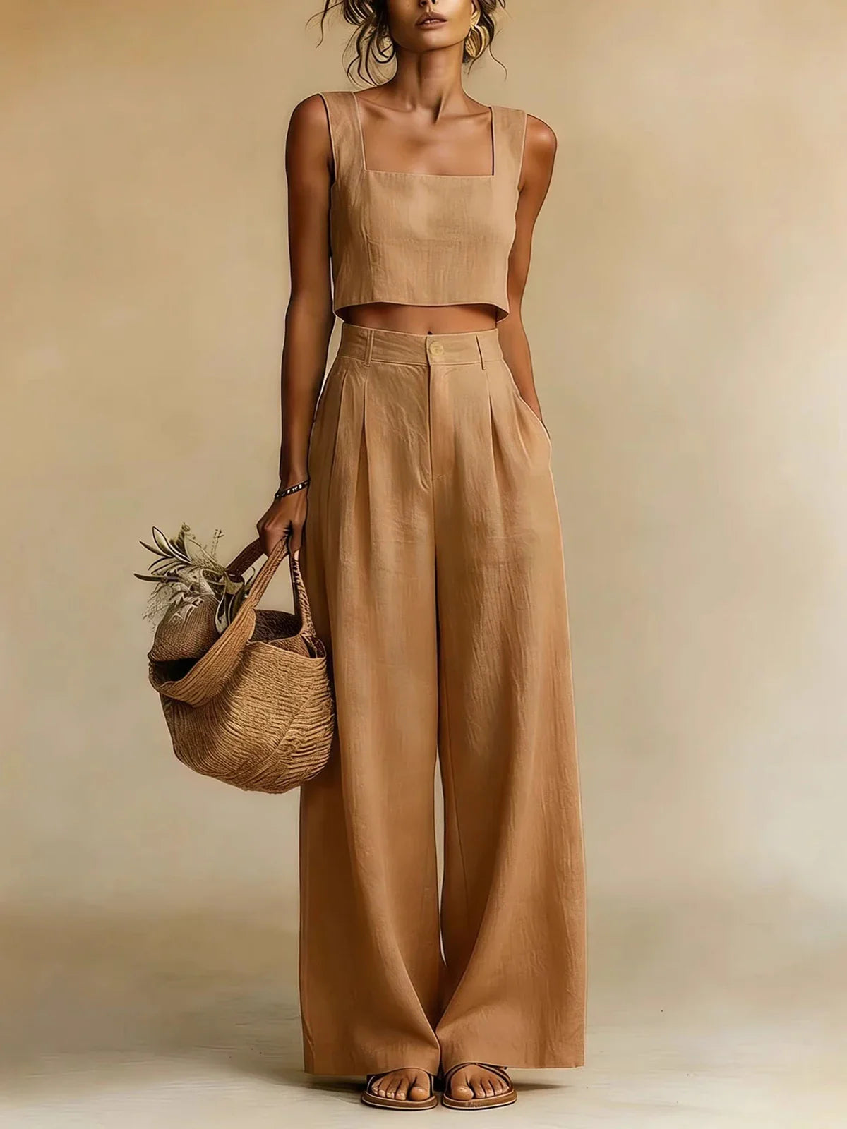 Haven Beck Palazzo Pants Set Sleeveless Crop Top Wide Leg