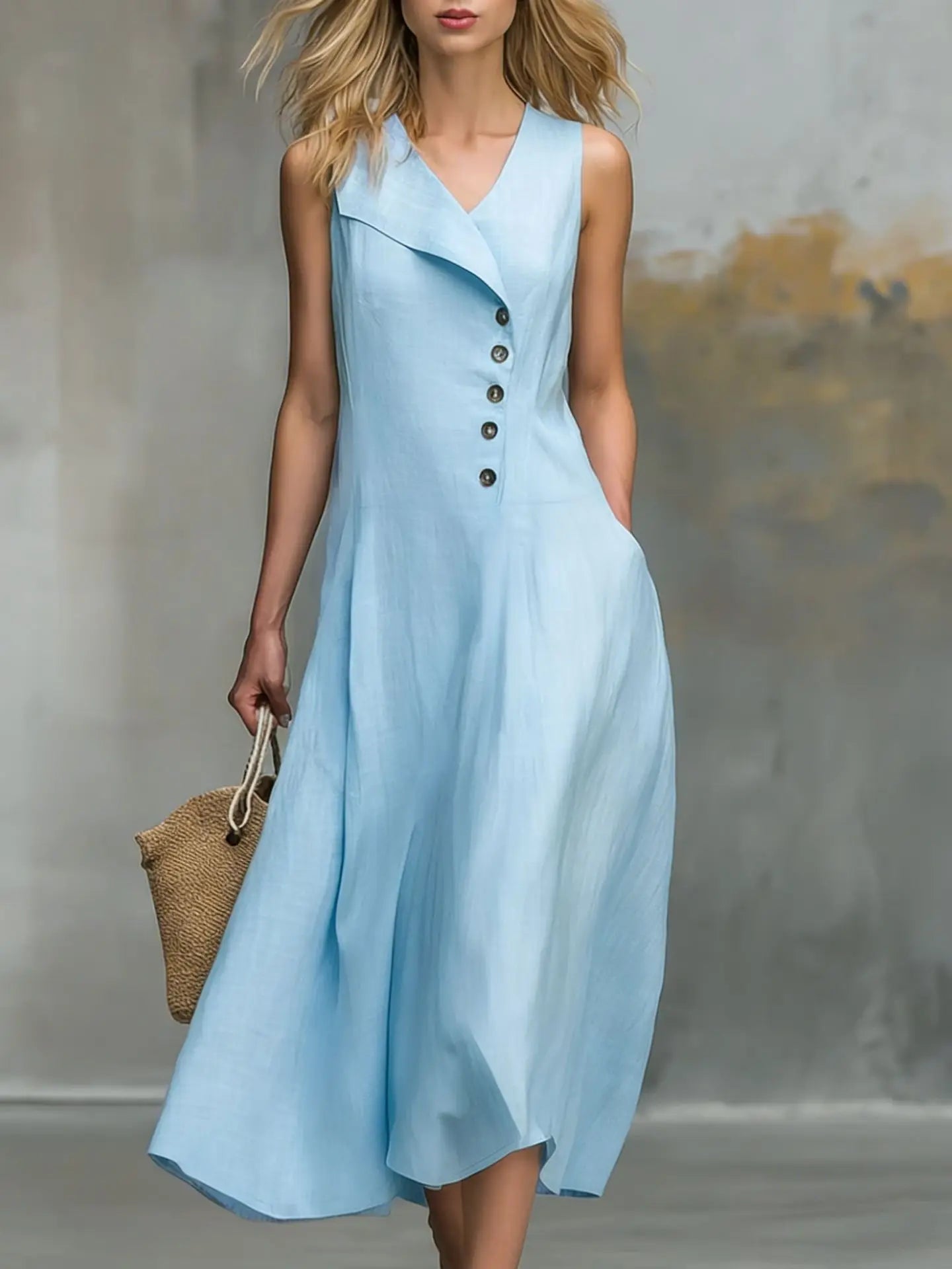 Haven Beck Kenna Button Detail Flowy Midi Dress