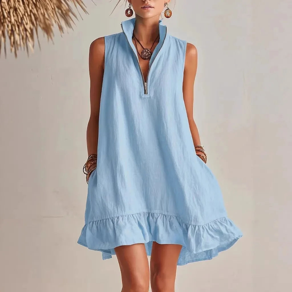 Haven Beck Kendall Ruffle Hem Mini Dress Sleeveless V-Neck