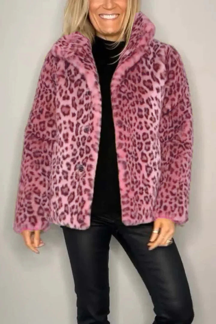 Women's Simone Turn Down Leopard Coat