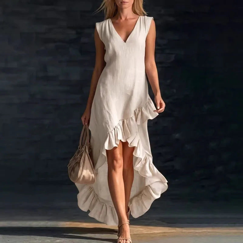 Haven Beck Dolce Sleeveless Ruffle Maxi Dress V-Neck