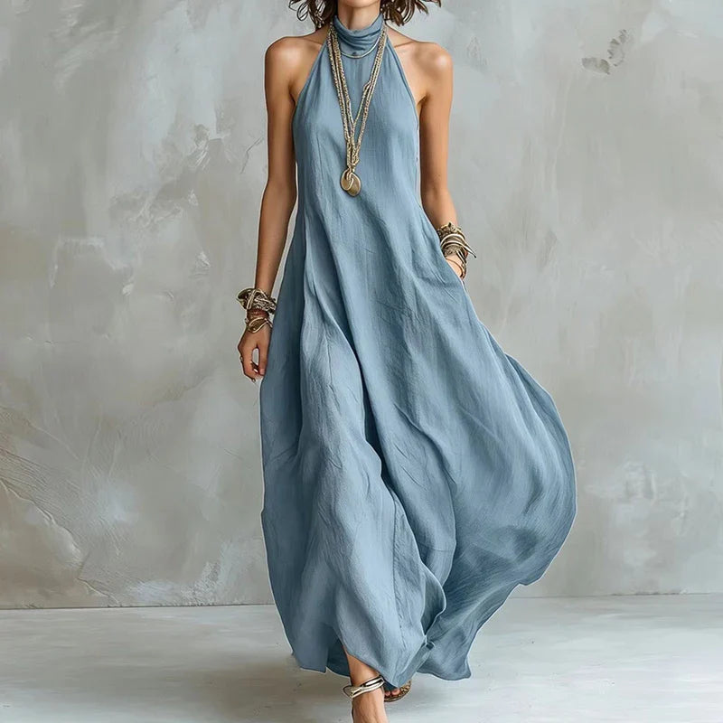Haven Beck Evelyn Halter Maxi Dress Flowy Swing Silhouette