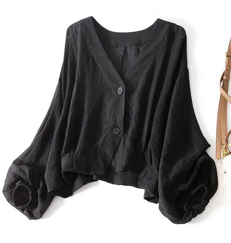 Haven Beck Eliana Cotton-Linen V-Neck Summer Blouse