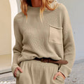 Haven Beck Women's Elara Ribbed Knit Sweater Round Neck Pocket