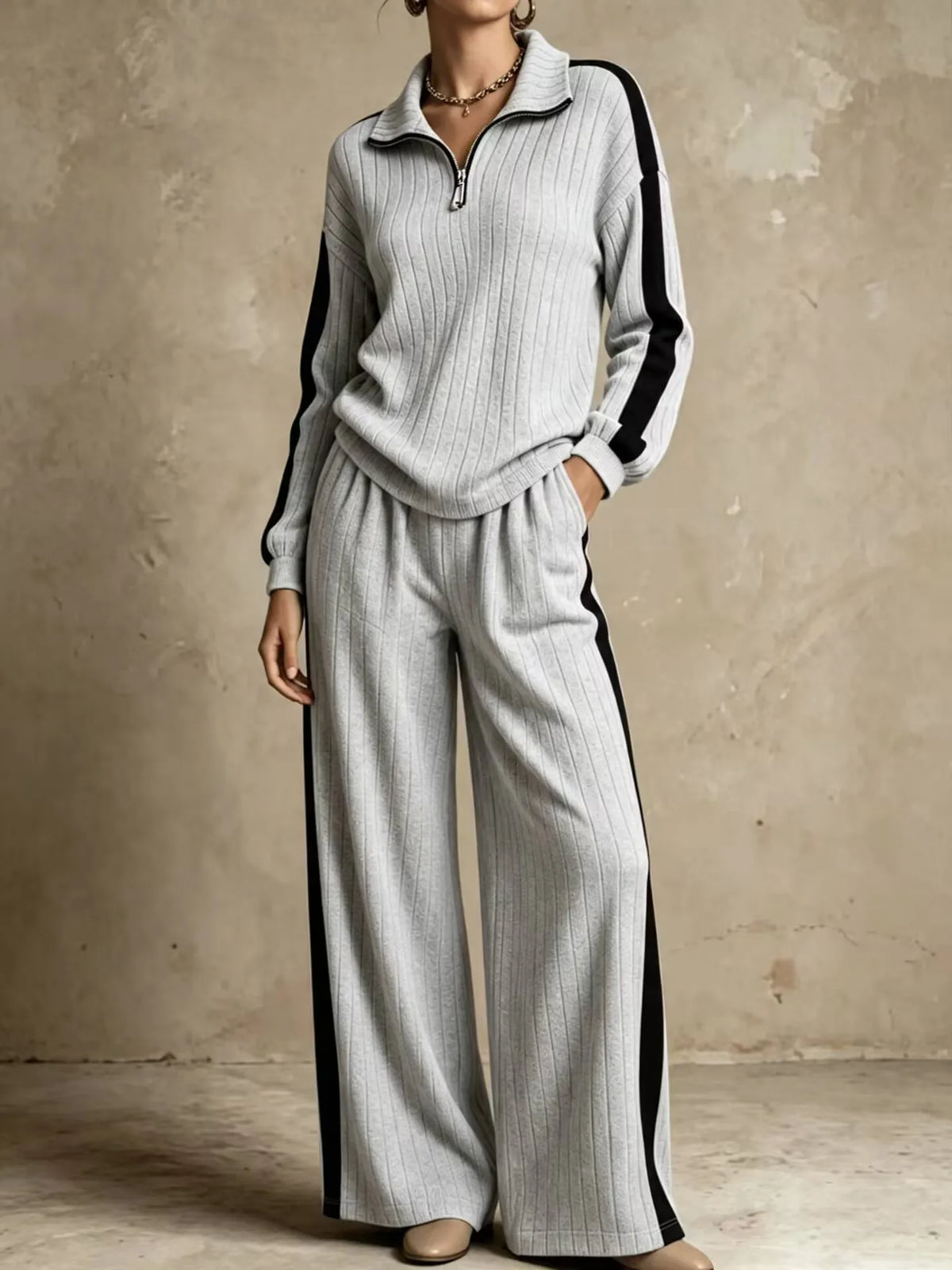 Women's Maribel Ribbed Half Zip Two Piece Set