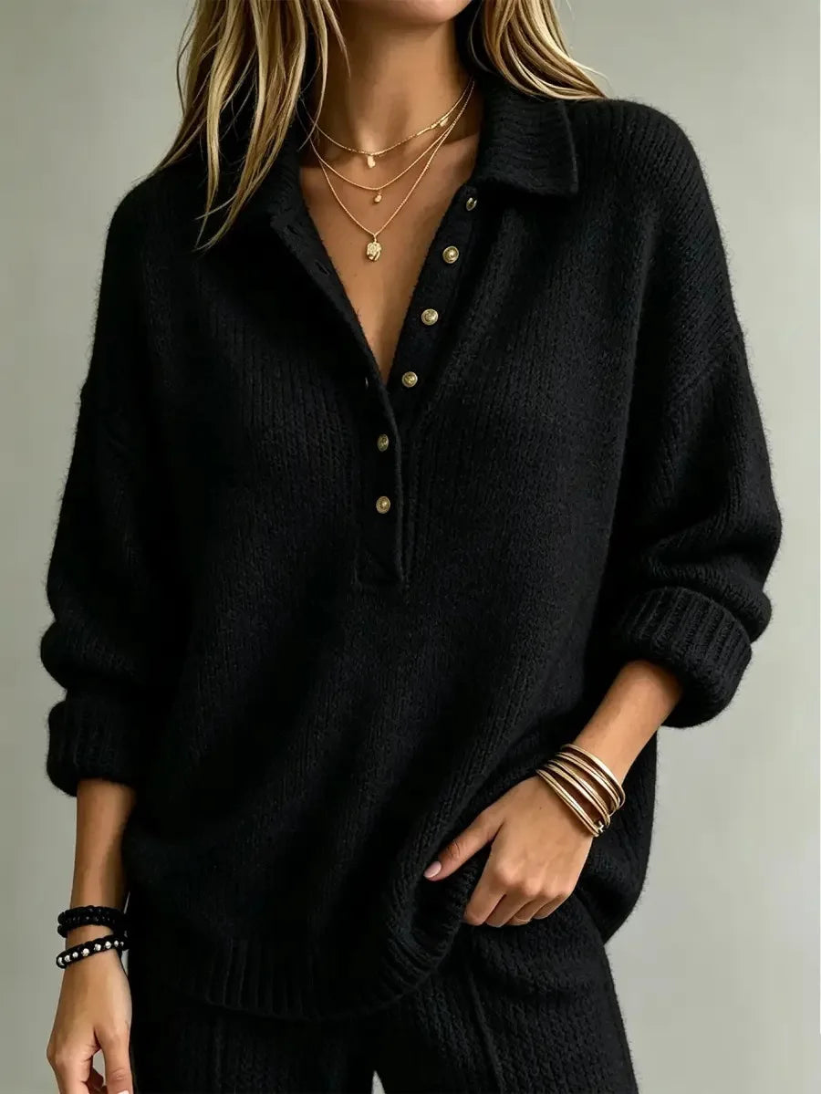 Haven Beck Women's Tessa Button Neck Polo Sweater