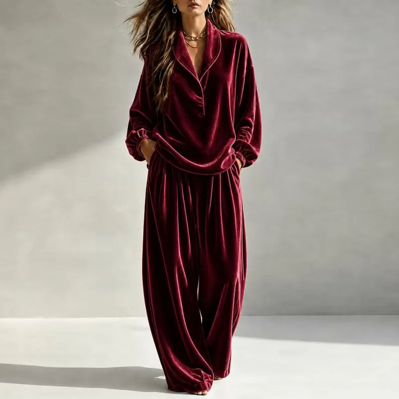 Women's Rosalie Velvet Wide Leg Set