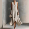 Haven Beck Women's Andrea V-Neck Flowy Sundress Ruffle Hem