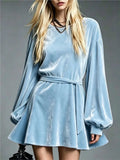 Women's Tie Waist Velvet Mini Dress