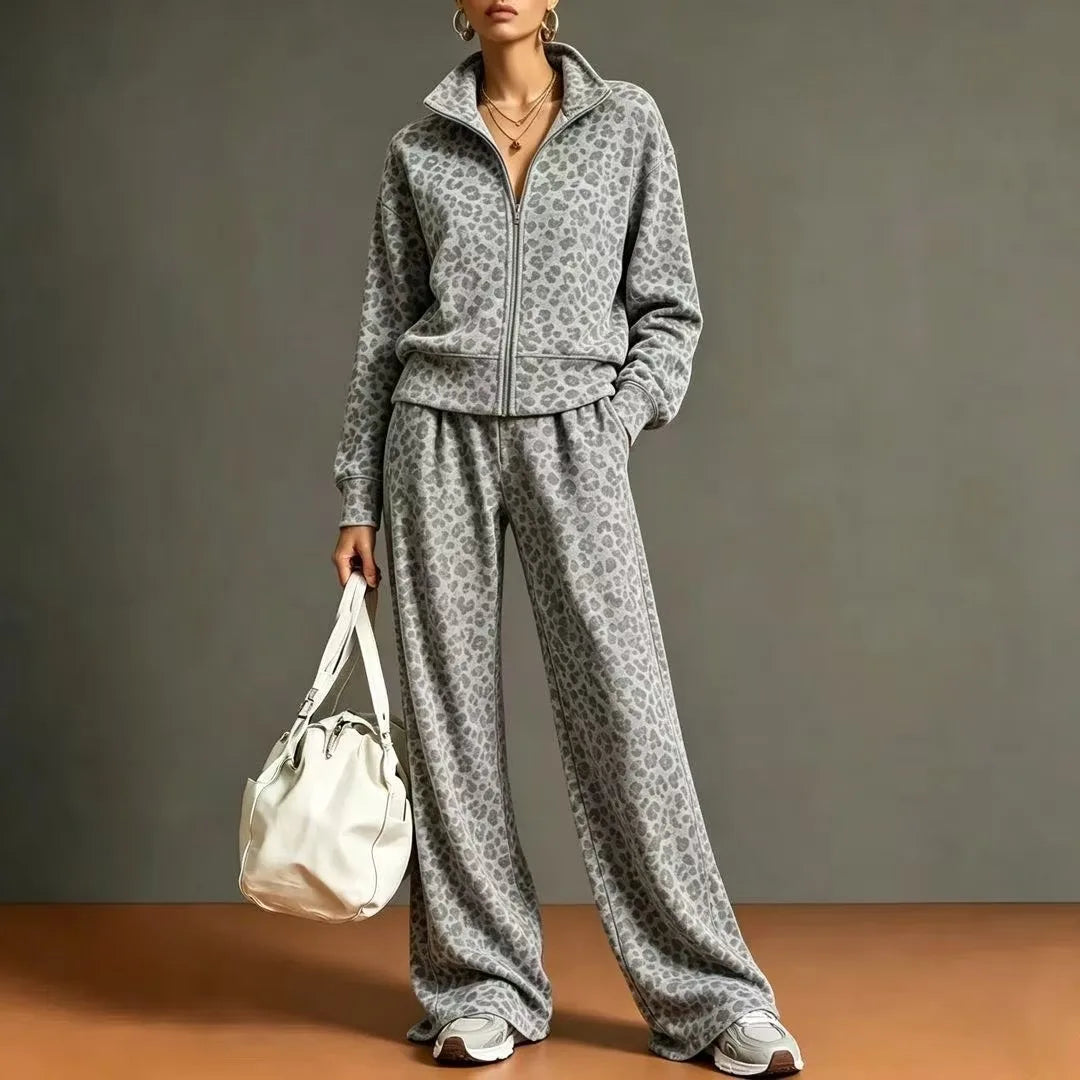 Haven Beck Women's Amira Zip Front Leopard Tracksuit