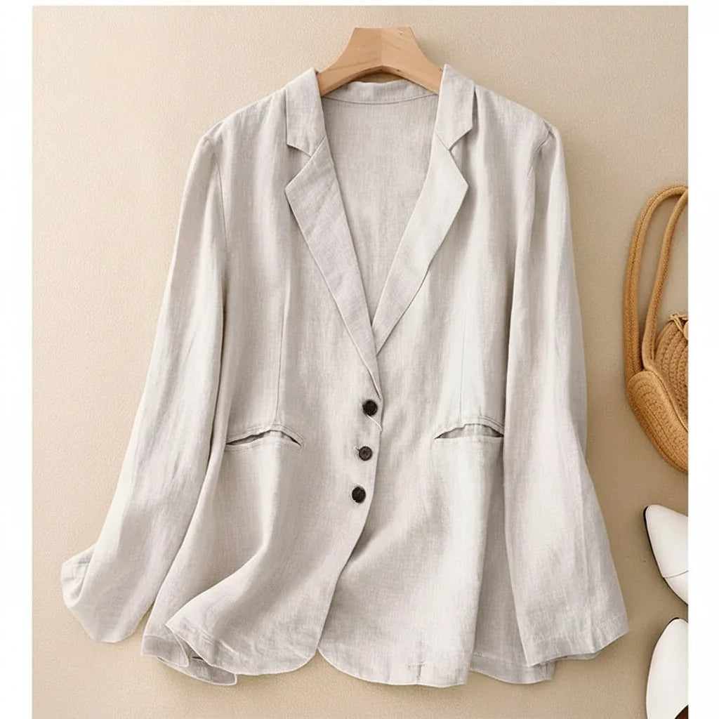 Women's Linen Blend Notched Lapel Blazer