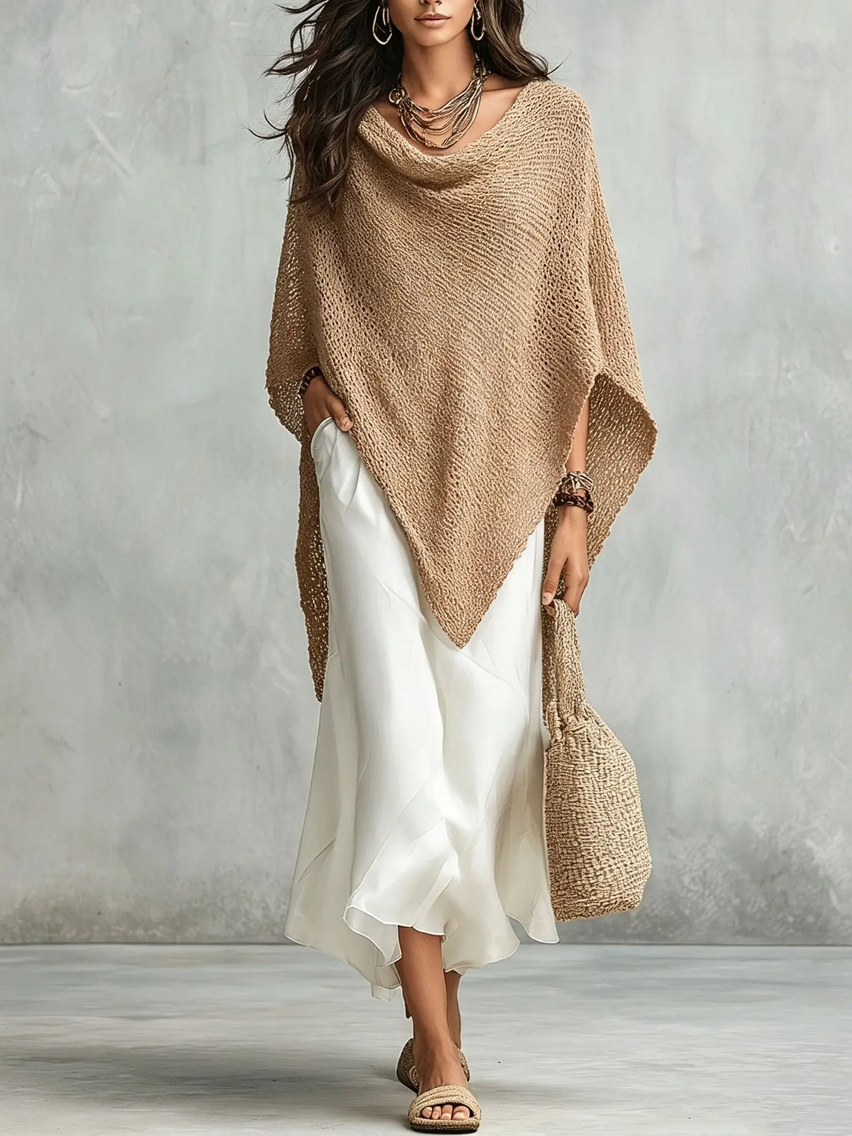 Haven Beck Delaney Two-Piece Knit Poncho Maxi Dress Set