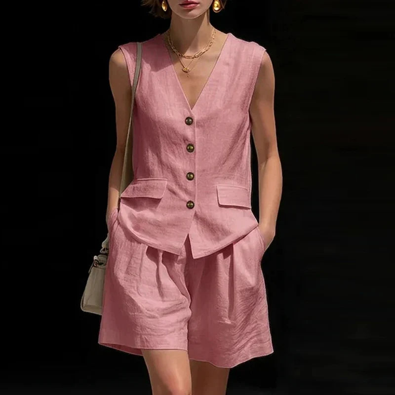 Haven Beck Hillary Linen Vest and Shorts Set Women's Two-Piece