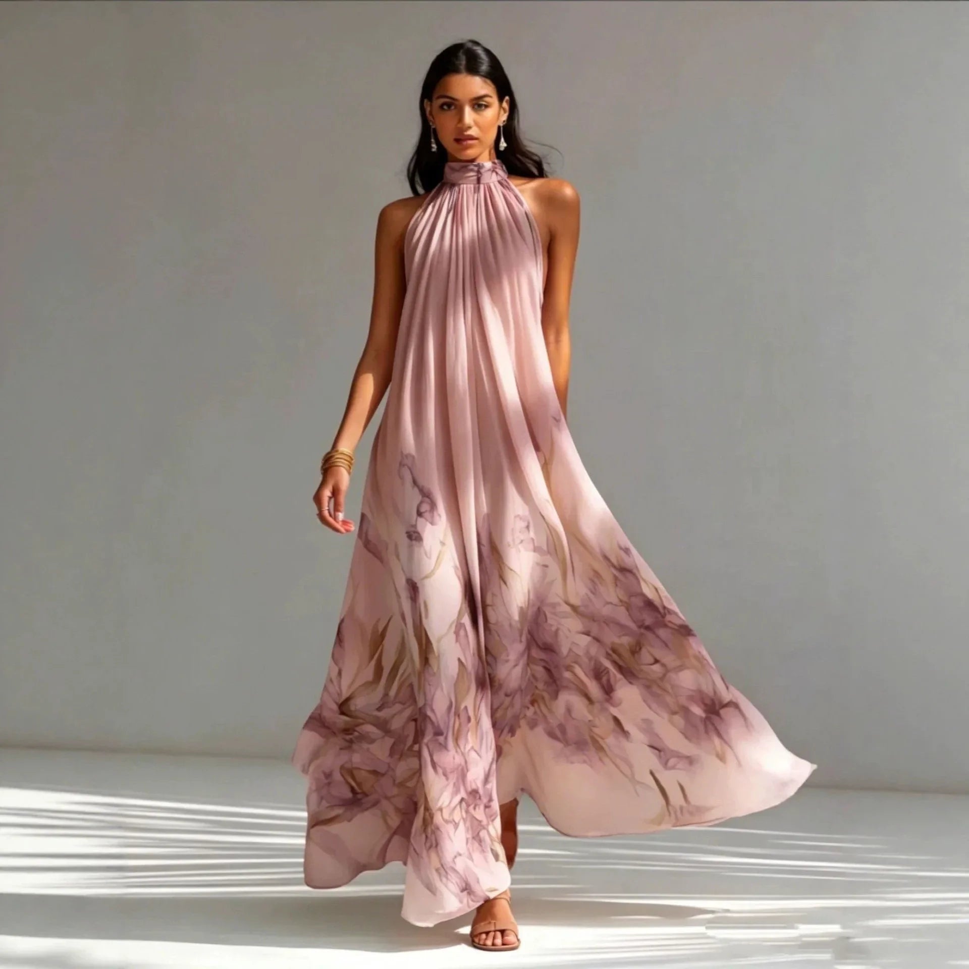Haven Beck Maecey Printed Halter Maxi Dress